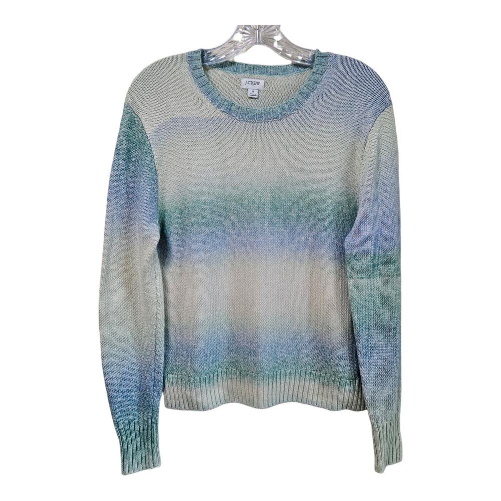 J CREW Women's S Sweater Ombre Pastel Striped Green Blue Yellow Oversized 38"